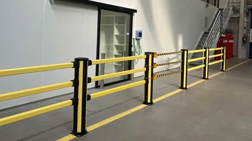 pedestrian barriers with three guard rails